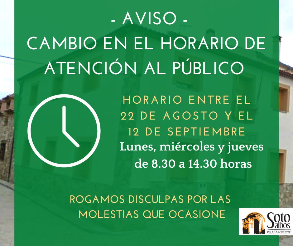 Sotosalbos cambio horario secretaría por vacaciones